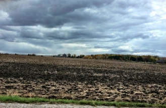 A storm brewing over an autumn field